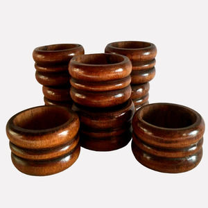8 Scandia Wood Carved Napkin Rings Scandinavian Style Dinner Tableware Vintage